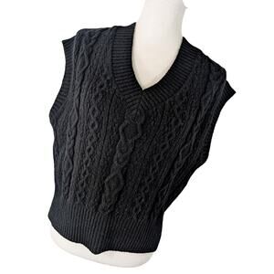 LOFT! LUXE BLACK ANGEL SOFT, CABLE KNIT, V-NECK SWEATER VEST! SIZE S
